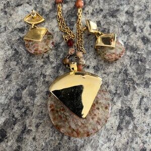 Gold and Multicolor Pendant Necklace and Earring Set
